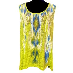 Tru Self Vibrant Yellow-green and Blue Sleeveless Top